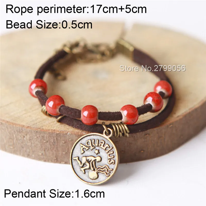 Ceramic Beaded Charm Rope Bracelet with Constellation Pendant 12 Zodiac Astrological Sign Horoscope Cancer Bangle Birthday Gifts | Украшения