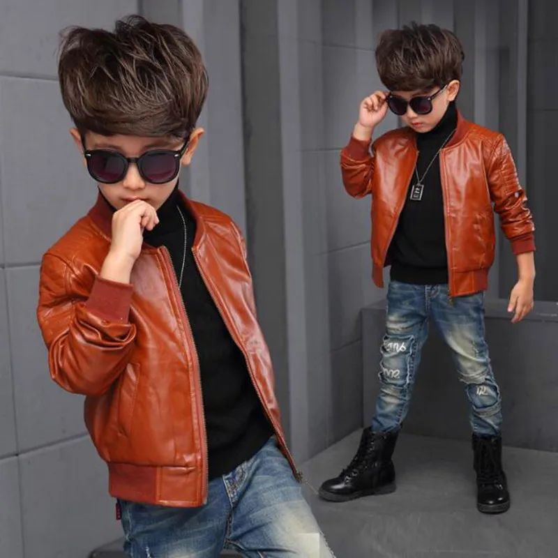 2017 GLXN Kids boy's PU warm leather faux fur hooded jacket coat hot down parkas thicken boys outerwear thickened |