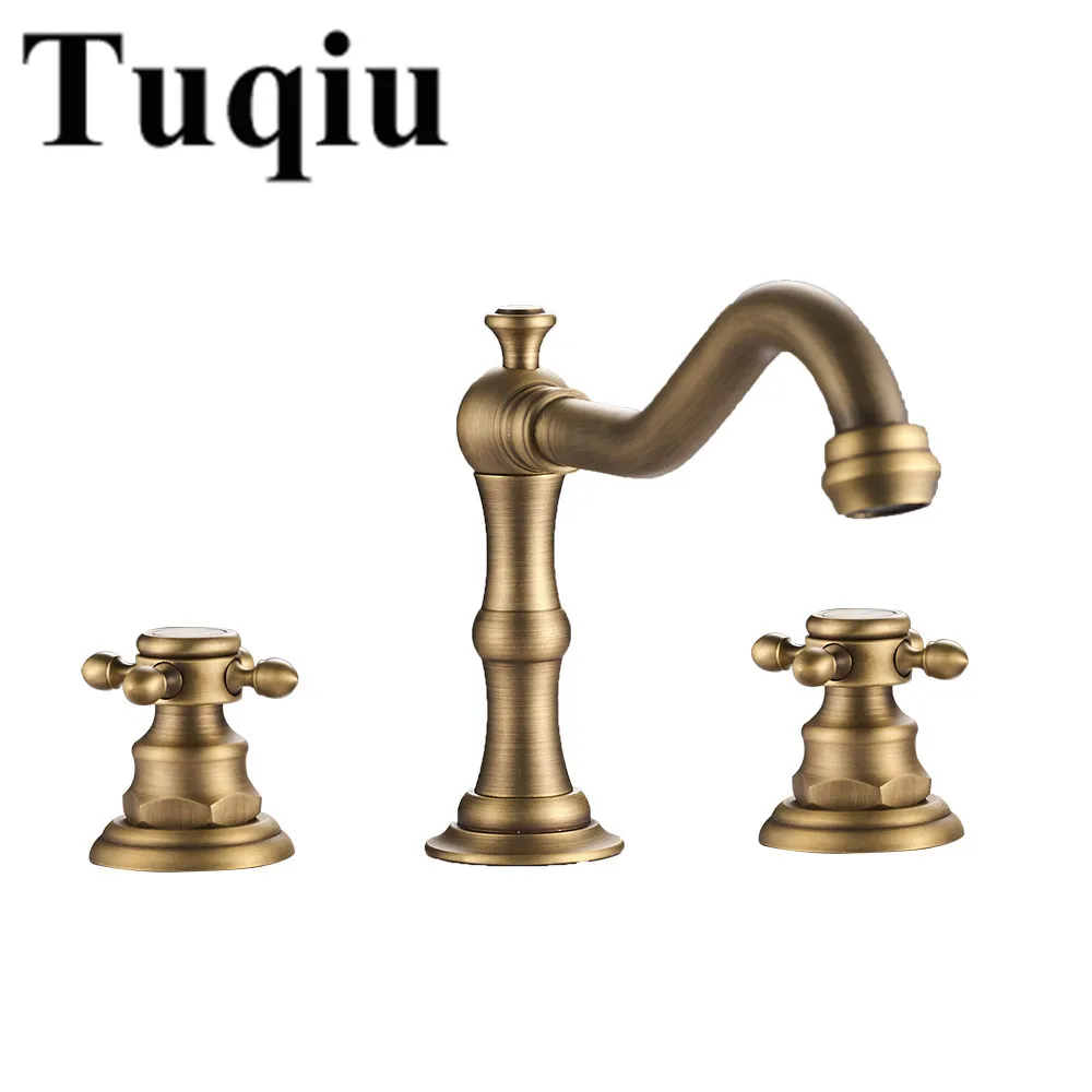 

Widespread Basin Faucets Deck Mounted Bathroom Sink Faucets 3 Hole Double Handle Hot & Cold Water Tap La cuenca del grifo
