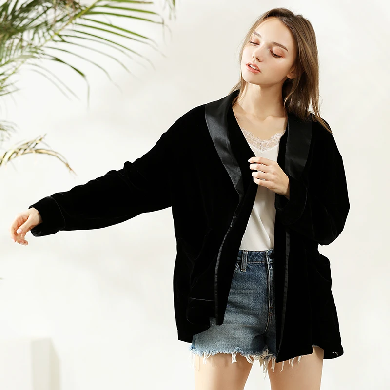 Yangxun 2019 Лето китайский стиль 20% шелк и 80% бархат черная Женская куртка ZHI80594 | одежда