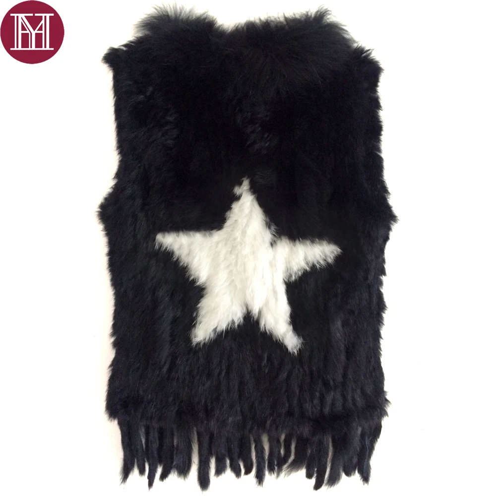 Зимний жилет из натурального кроличьего меха с воротником енота белая