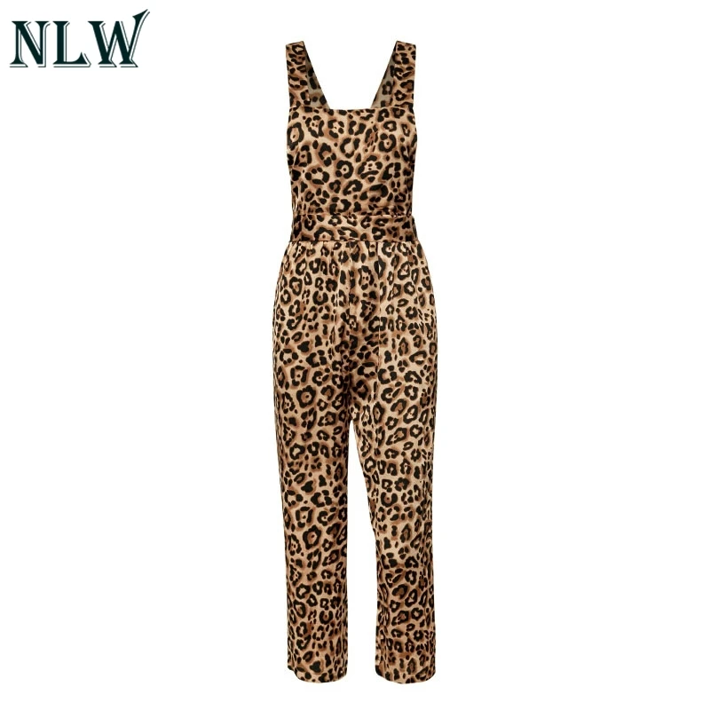 Leopard Print NLW Леопардовый принт Высокая мода комбинезон для женщин с открытой спиной повседневные Длинные Комбинезоны уличная Женская Сексуальная Пляжная одежда - Цвет: Leopard Print