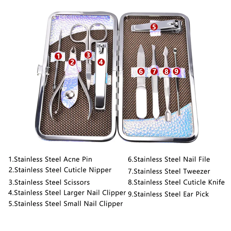 BeautyBigBang Nail Art Manicure Set Kit 9PCS Vintage Stainless Steel Nail Clipper Nipper Cutter Scissor Tweezers Nail Art Tools