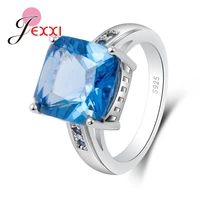 genuine 925 sterling silver luxury blue crystals paved finger rings for women engagement fancy band anel jewelry
