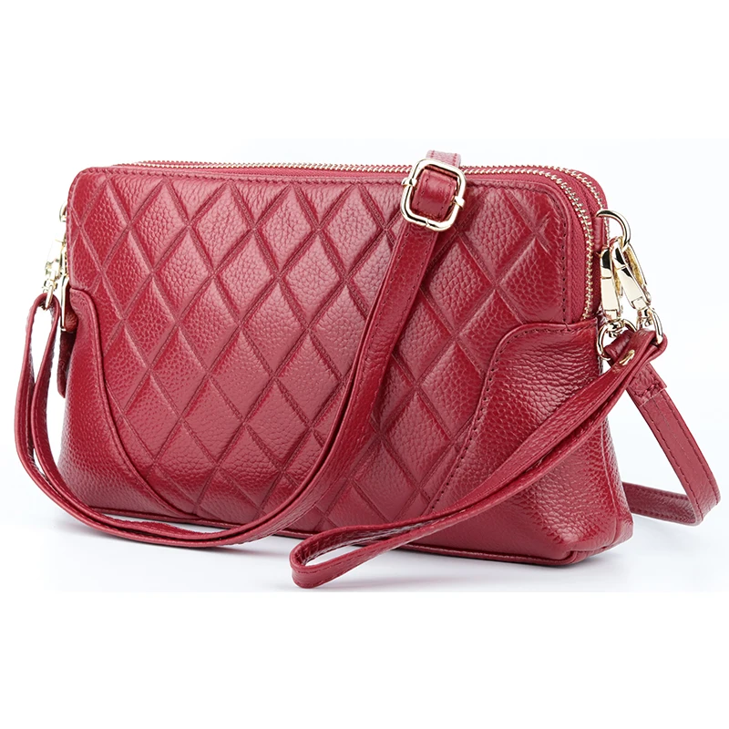 COMFORSKIN Premium Cowhide Double Zipper Messenger Bags 2021 New Arrivals European And American Geometric Ladies Cross-body Bags