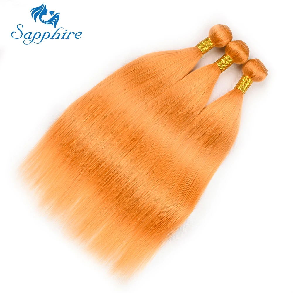 Сапфировые волосы оранжевого цвета бразильские прямые человеческие 3 пучка с 4*4