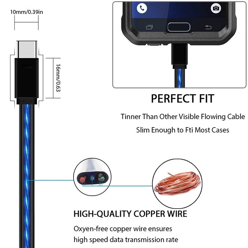 Светодиодный светящийся течет usb-шнур для Зарядное устройство Тип C/Micro Зарядка через USB кабель для передачи данных для iPhone 7 X Xs samsung Galaxy S10 S10E A50 проводное зарядное устройство Шнур
