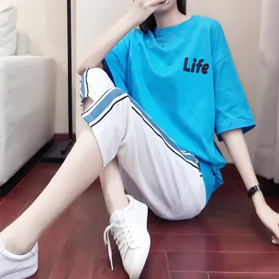 2019 Модный женский комплект спортивный костюм из двух предметов топ и штаны 2