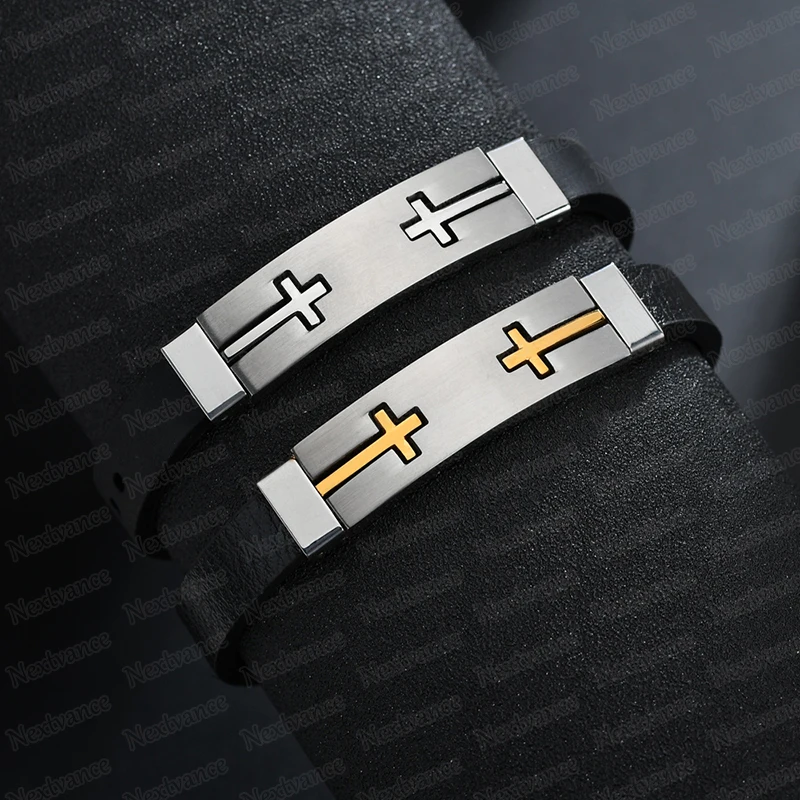 Nextvance двойной Иисус Силиконовый браслет с крестом нержавеющая сталь черный