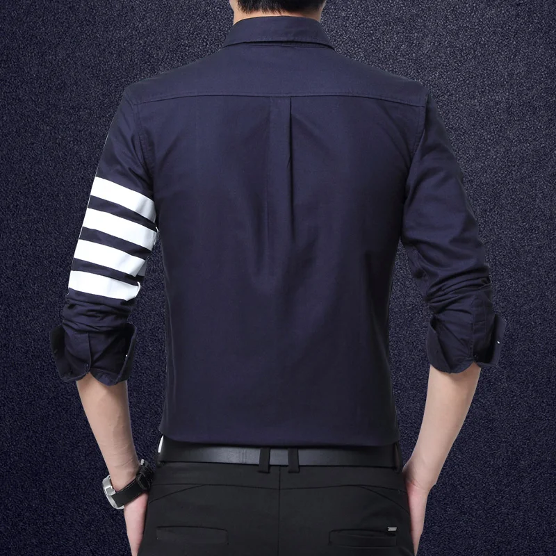 Мужчины Модный Бренд Clothing С Длинным Рукавом Slim Fit Повседневная Полосой Рубашки