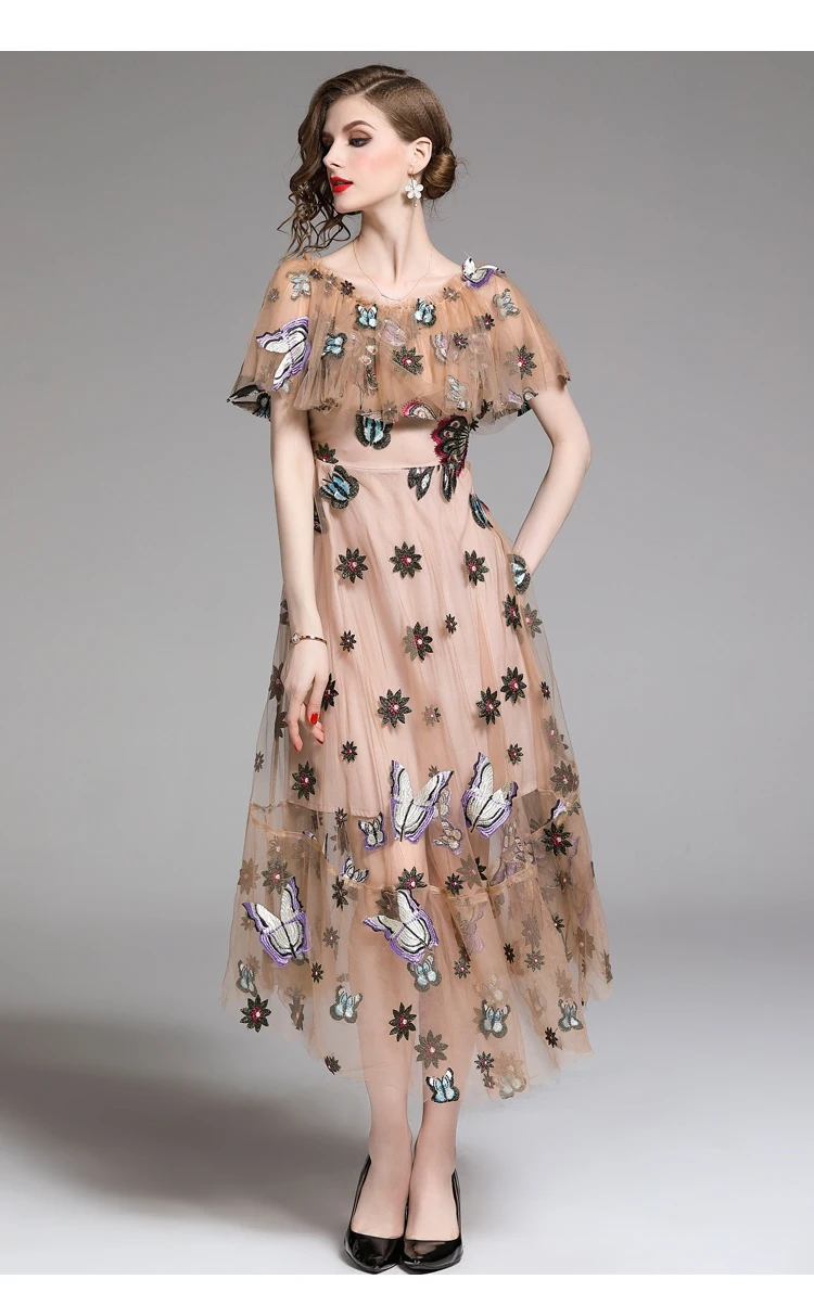 Женское летнее платье с вышитыми бабочками, Vestido Invierno Mujer, вечерние платья миди, Robe Boheme Femme Zomer Jurk K6535