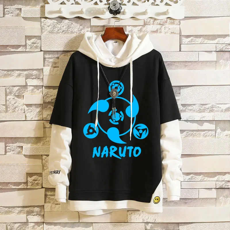 Luminous Sharingan Светящиеся поддельные из двух частей толстовки пуловер Hokage три Томоэ Какаши Шаринган толстовка с капюшоном ребристые Слоистые Рукава уличная одежда - Цвет: Luminous Sharingan