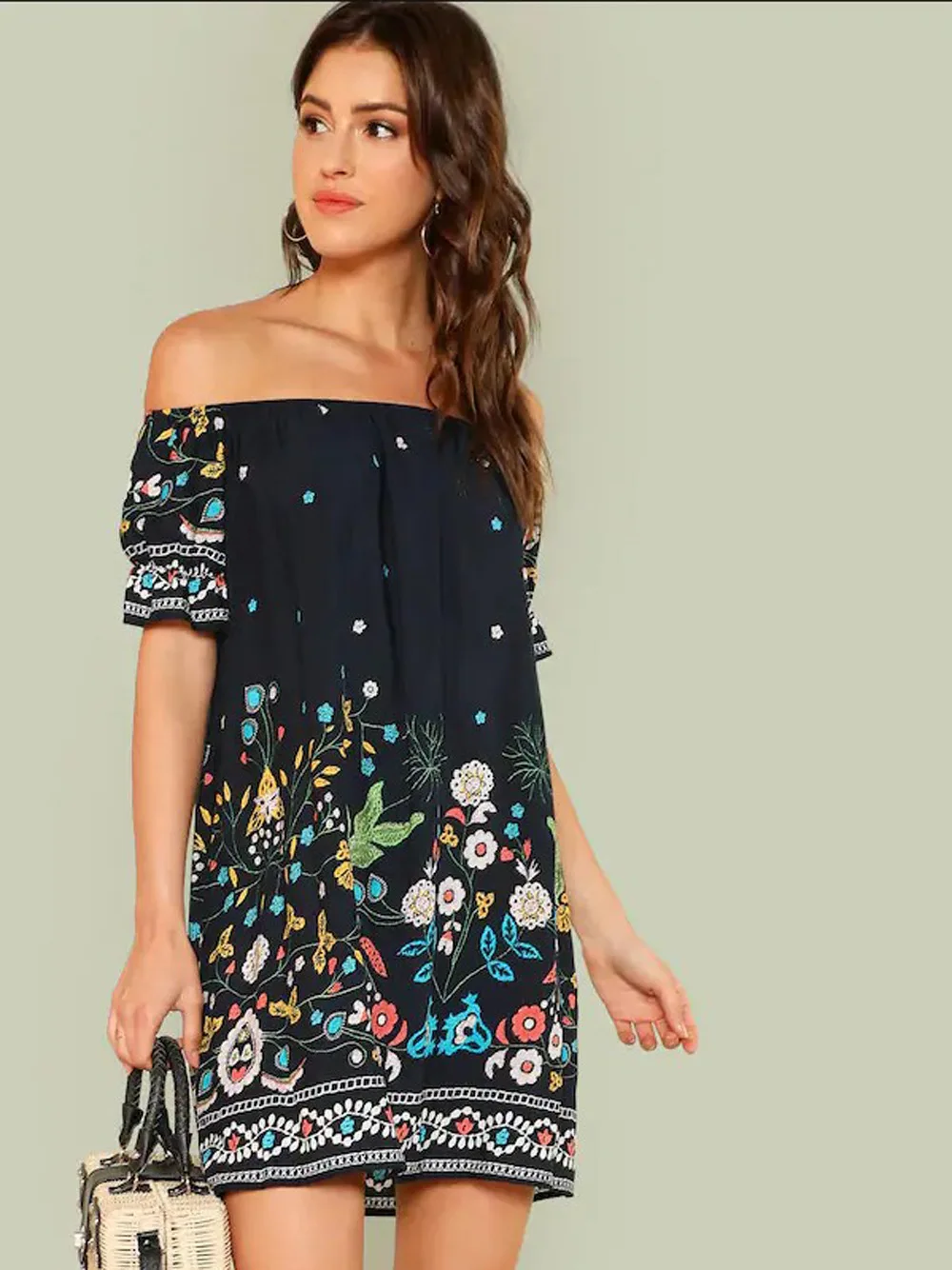 Женское пляжное платье с открытыми плечами Пляжное цветочным принтом и Vestidos De