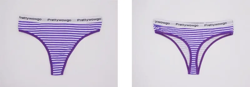 Prettywowgo, 6 шт./партия, Новое поступление,, хорошее качество, хлопковое женское нижнее белье, 7 цветов, полосатые трусики с принтом, стринги, 9008