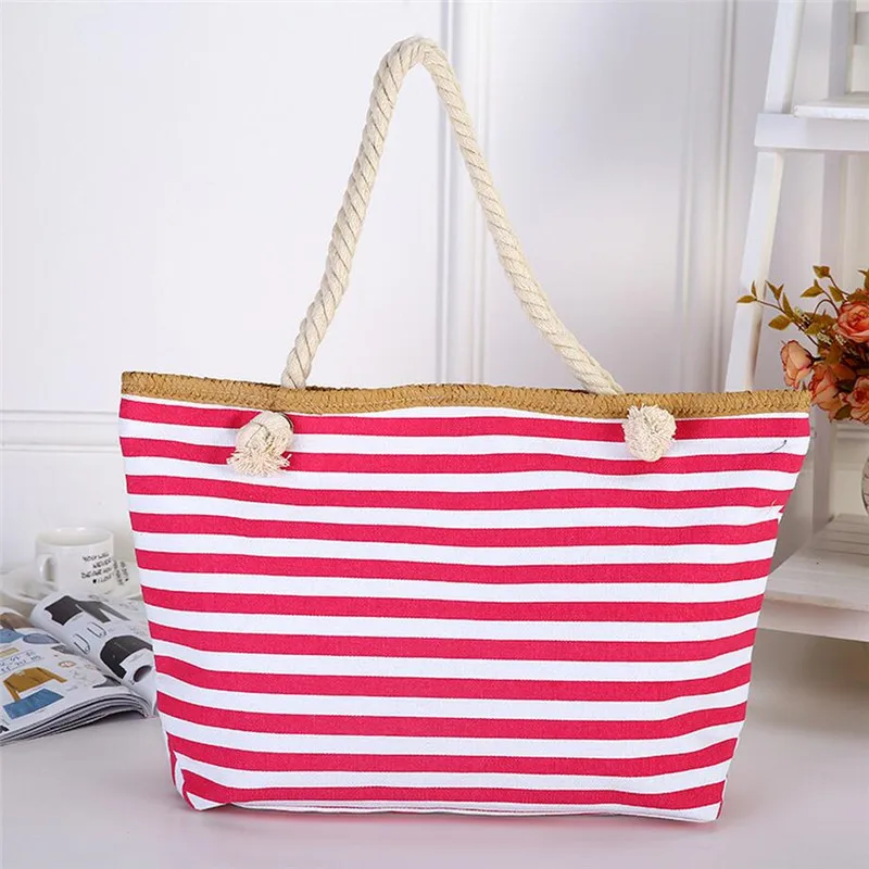 2021 Women Straw Shoulder Bags Large Size Beach Fashion Striped Travel Book For Girls Canvas Totes | Багаж и сумки