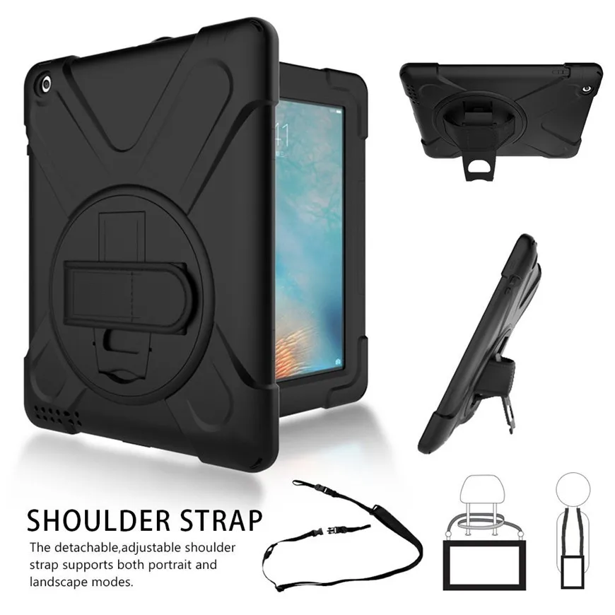 For iPad 2 3 4 hand strap case 360 degrees rotable Handle Stand Hard Kickstand Layer Case Cover Skin With Strap shoulder+film | Компьютеры