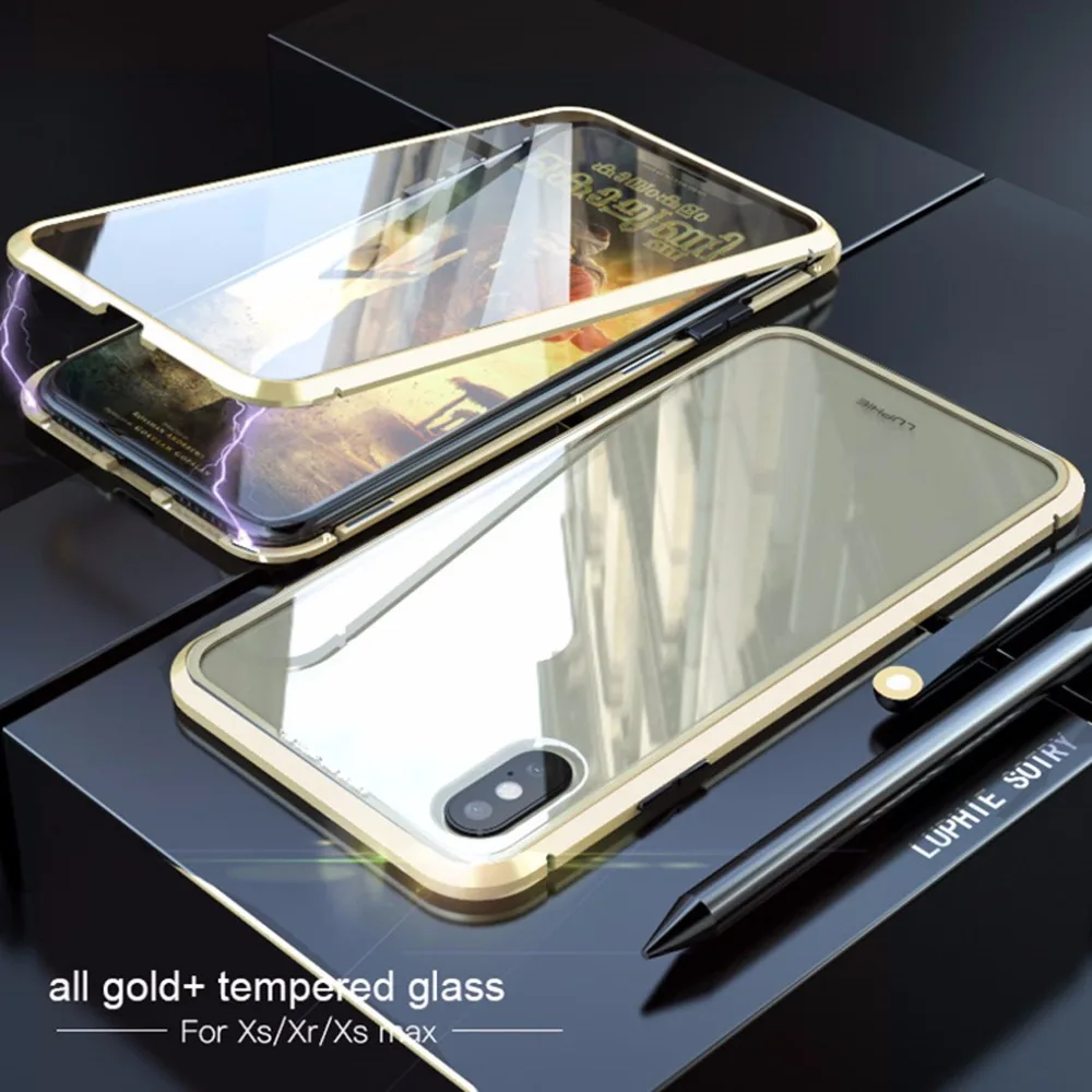 Магнитный чехол для Iphone XS MAX X 7 8 Plus, металлический чехол для телефона, двухсторонний чехол из закаленного стекла 360, чехол s Fundas Capa Carcasa