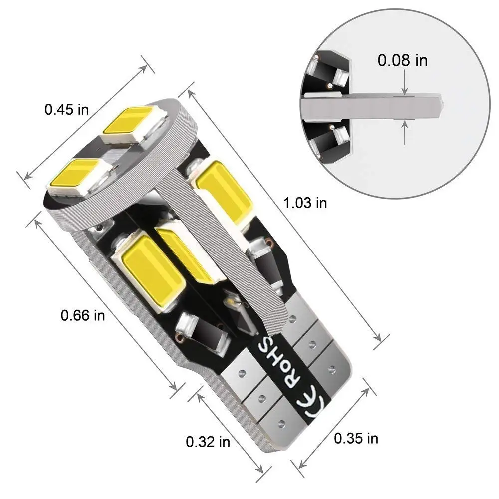 10 шт. 194 168 2825 W5W Светодиодная лампа 10SMD 5730 суперъяркая 6000K белая 1 год