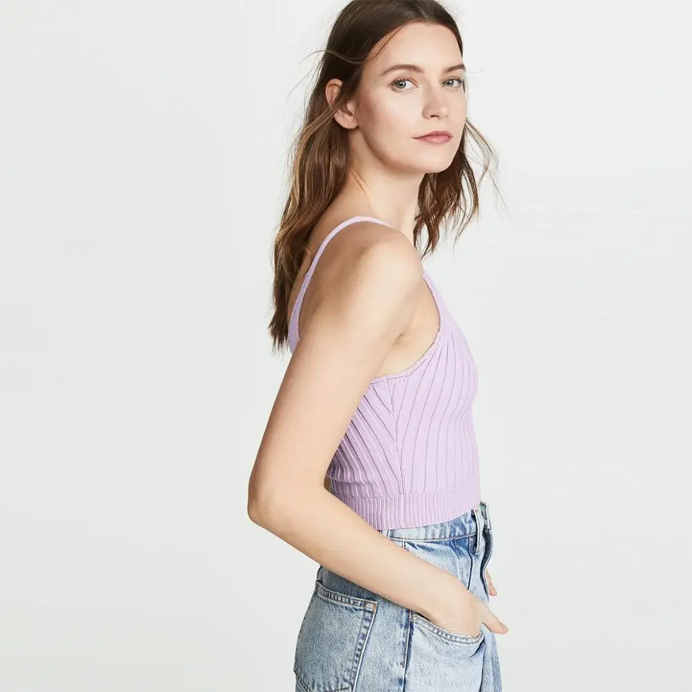 Милые Лавандовые сексуальные топы на бретельках трикотажные фиолетовые майки
