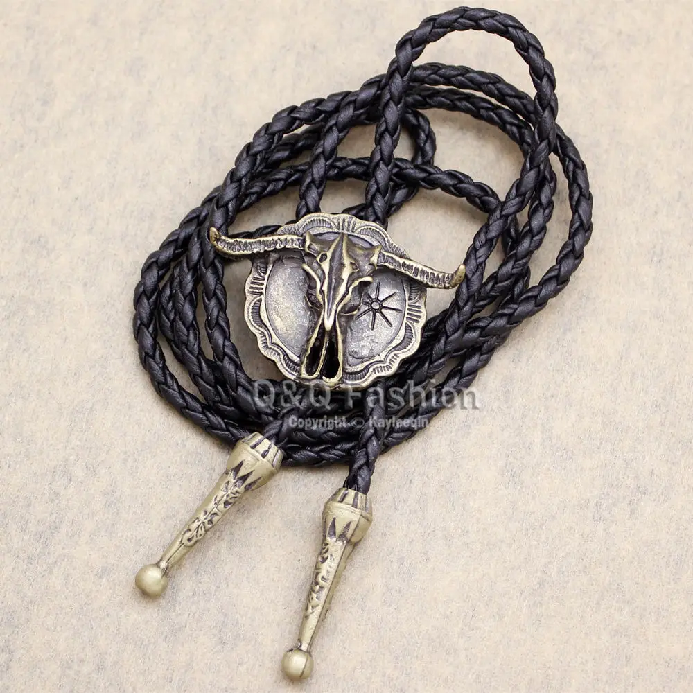 

Western Cowboy Bolo Tie Longhorn Steer Cow Skull Leather Collar Rope Unisex Casual Clothing Men Necktie Jewelry Accessories