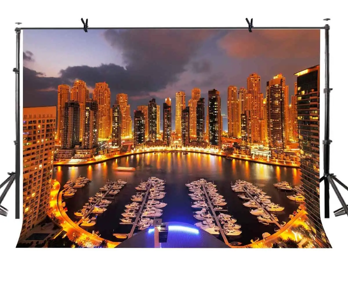 

150x220cm Dubai Night View Backdrop Brightly Lit Dubai City Night View Photography Background for Camera Photo Props