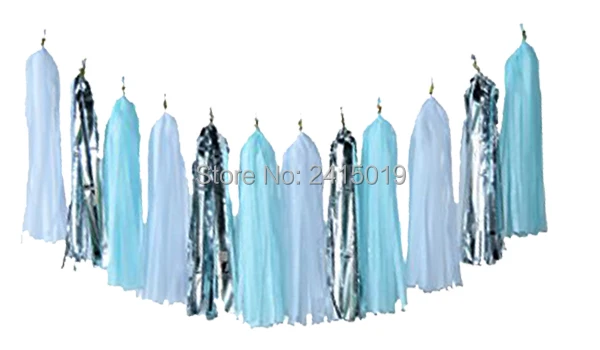 

30x New 14 "35cm blue white metallic silve tissue paper tassel garland wedding party wall hanging decorative banner bunting pom