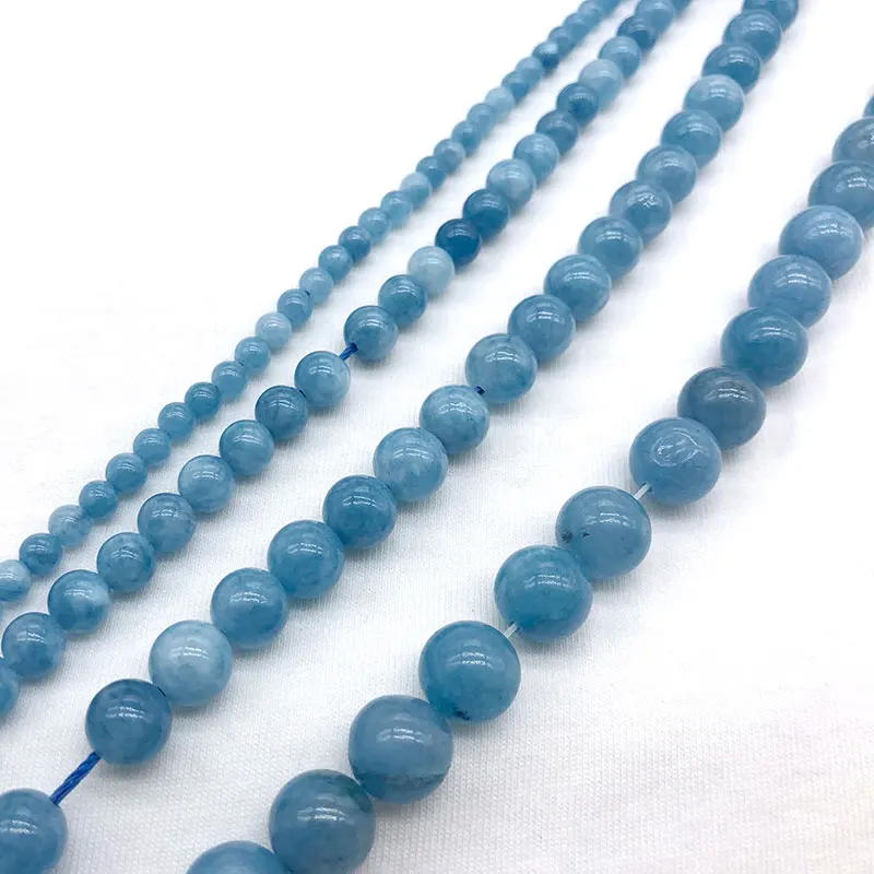 4-12mm Natural Round Dark Blue Man-made Aquamarines Jades Stone Beads For Jewelry Making 15'' Needlework DIY Trinket | Украшения и
