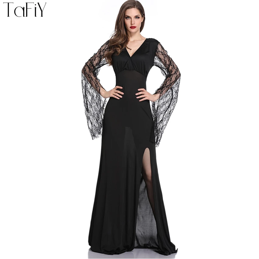 

TaFiY 2018 Sexy Adult Witch Costume Halloween Witch Dresses For Women Carnival Clothing Fairy Costume Cosplay Party Long Dress