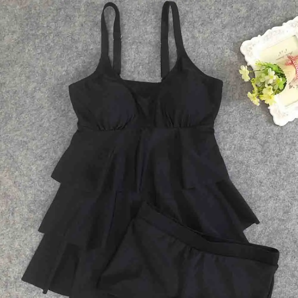 FS рюшами Плавание одежда черный сексуальный Push Up костюм Для женщин Танкини