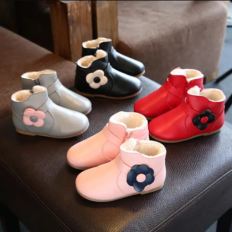 Зимние ботинки с цветочным принтом для девочек Новинка 2017 года Детские Ботинки