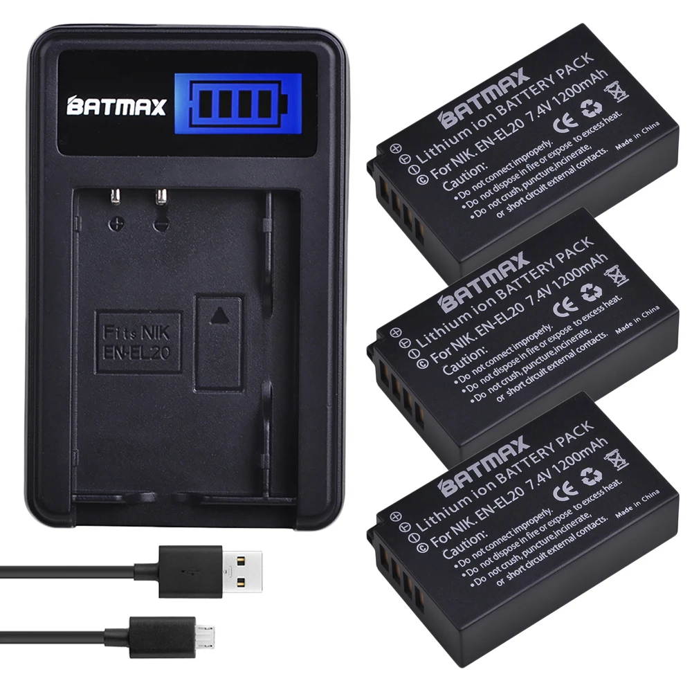3 шт. 1200 мА/ч, EN-EL20 EN-EL20a RU EL20 батарея+ ЖК-дисплей USB Зарядное устройство для объектива Nikon 1 AW1 J1 J2 J3 S1& COOLPIX A камеры