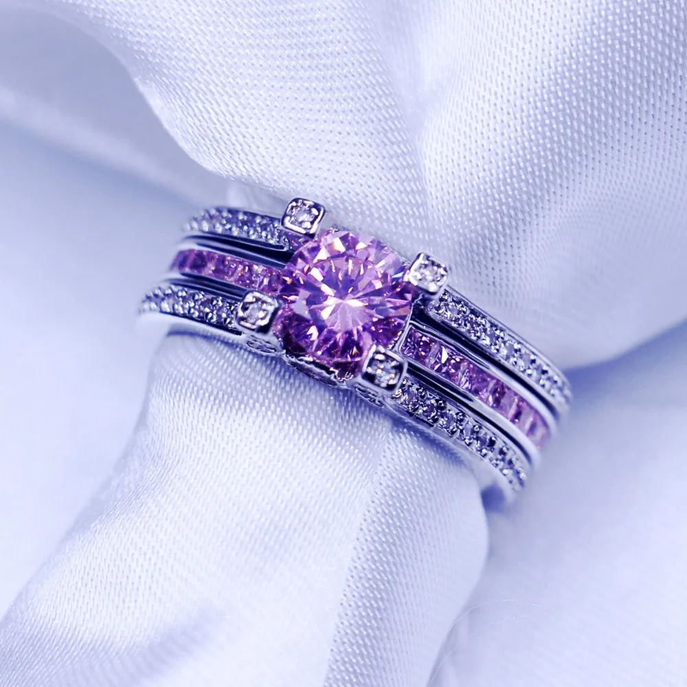 Luxury Jewelry wedding band rings for women men 3ct Pink 5A Zircon Cz 925 Sterling silver Birthstone Female Ring bridal set Gift | Украшения