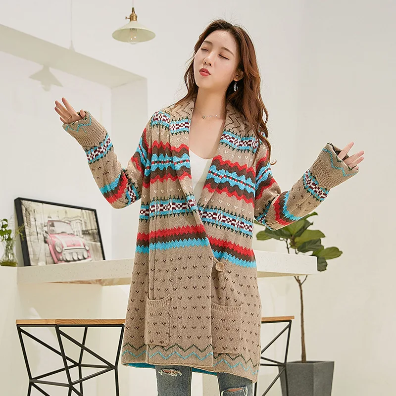 

Max LuLu Fashion Korean Ladies Warm Clothes Womens Striped Winter Christmas Sweaters Casual Knitted Long Cardigans Wool Knitwear
