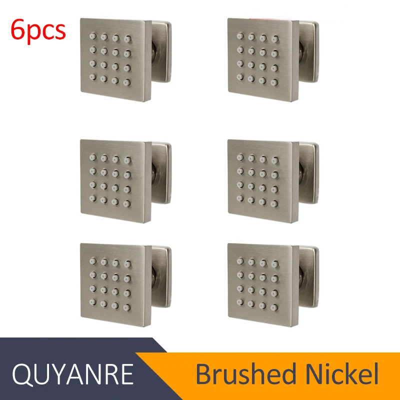 6pcs Brushed Nickel Quyanre 6cs Душ массаж тела спрей струи для ванны спа массаж струи распылитель аэрозоли латунь Chorros душ - Цвет: 6pcs Brushed Nickel