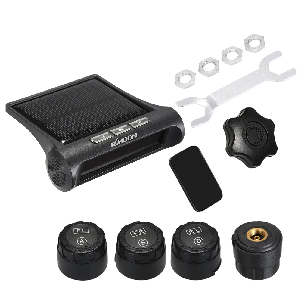 KKmoon TPMS Беспроводная система давления в шинах в реальном времени Солнечная энергия с голосовой подсказкой ЖК-дисплей 4 внутренних/внешних датчика сигнализации