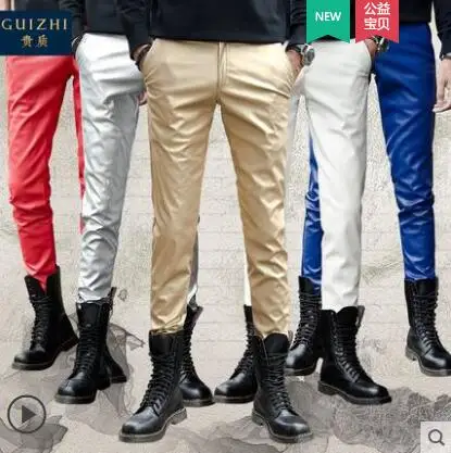 

Мужские брюки из искусственной кожи на весну и лето, тонкие брюки из искусственной кожи для мужчин