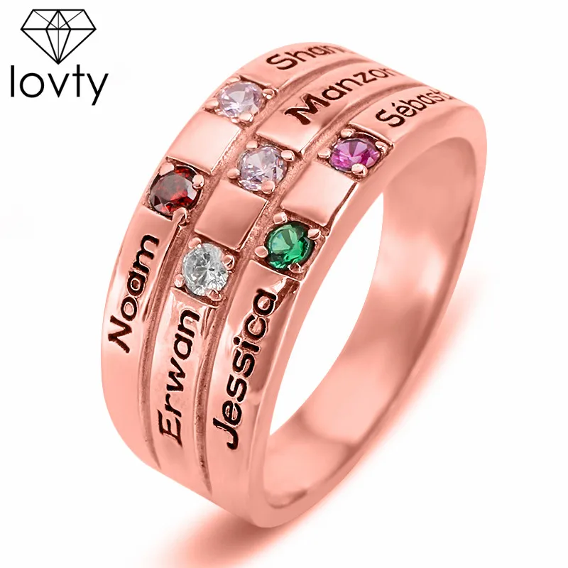 Женское кольцо с гравировкой lovty 6 камнями на заказ модное ювелирное изделие