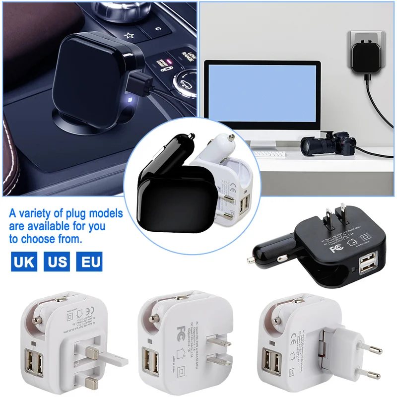 2.1A двухпортовое USB зарядное устройство для путешествий с двумя портами домашнее