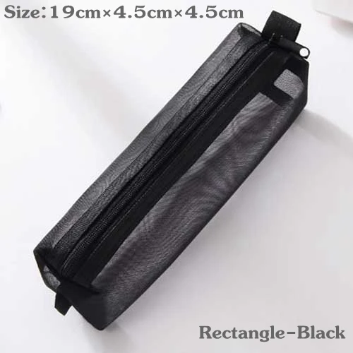 Rectangle-Black Прозрачный чехол-карандаш, Сетчатая Сумка-карандаш для детей, подарок для девочек, офисные школьные принадлежности кавайи, канцелярские принадлежности, нейлоновый чехол-карандаш на молнии - Цвет: Rectangle-Black
