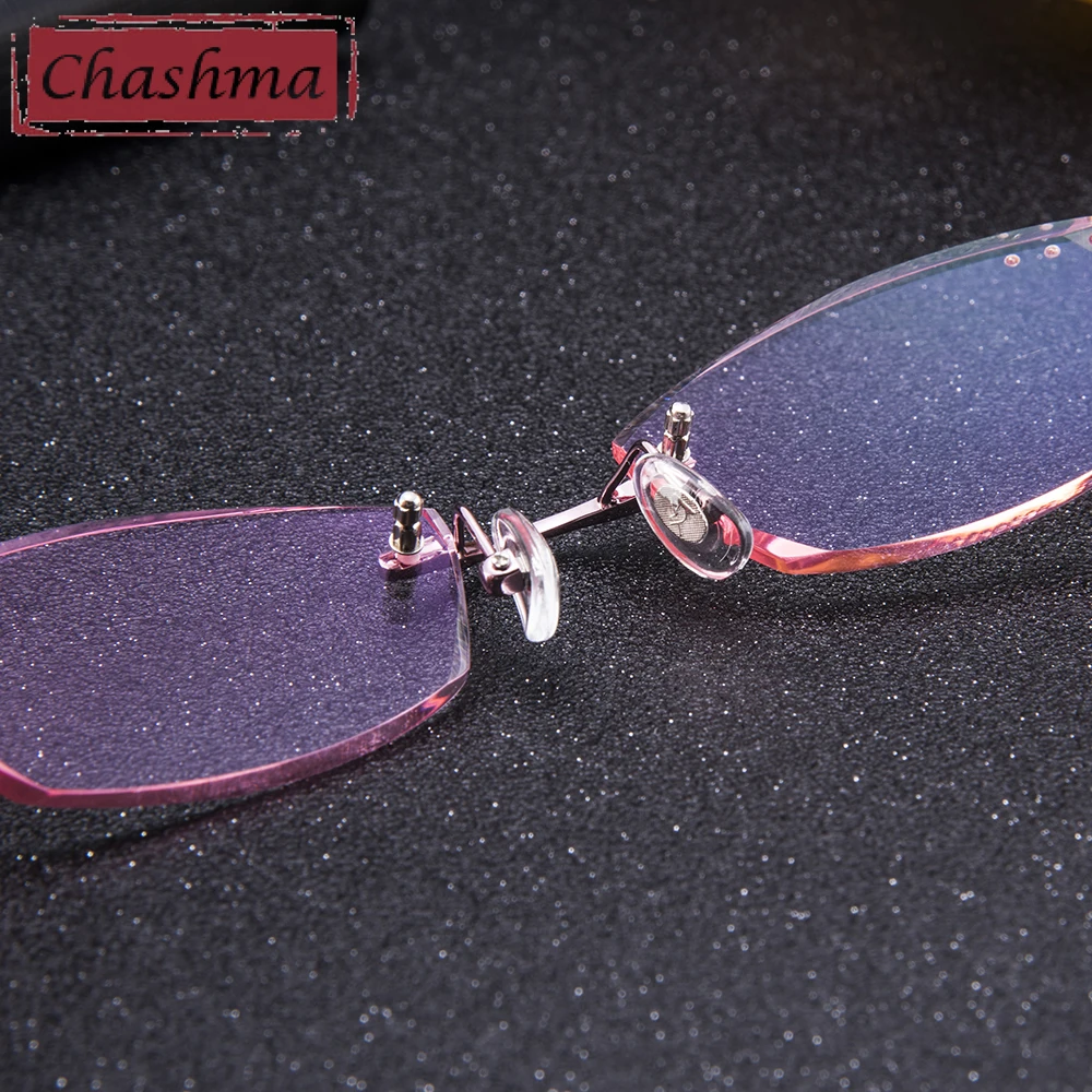 Chashma титановые Модные женские очки для глаз, алмазная оправа без оправы для очков, Женские оправы для очков, цветные линзы