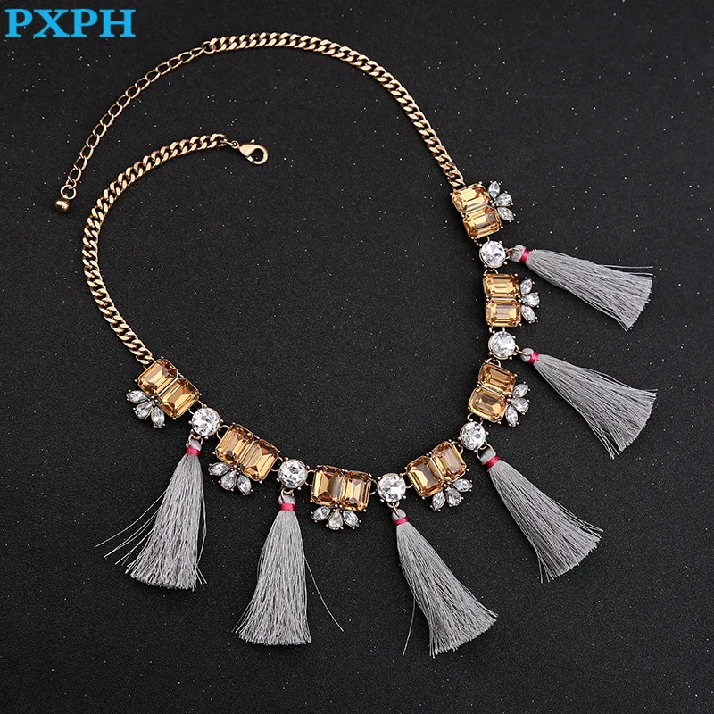 2 Color Fashion Hyperbole Bohemia Synthetic Gem Flower Tassel Chokers New Bib Statement Necklace For Women N986 | Украшения и