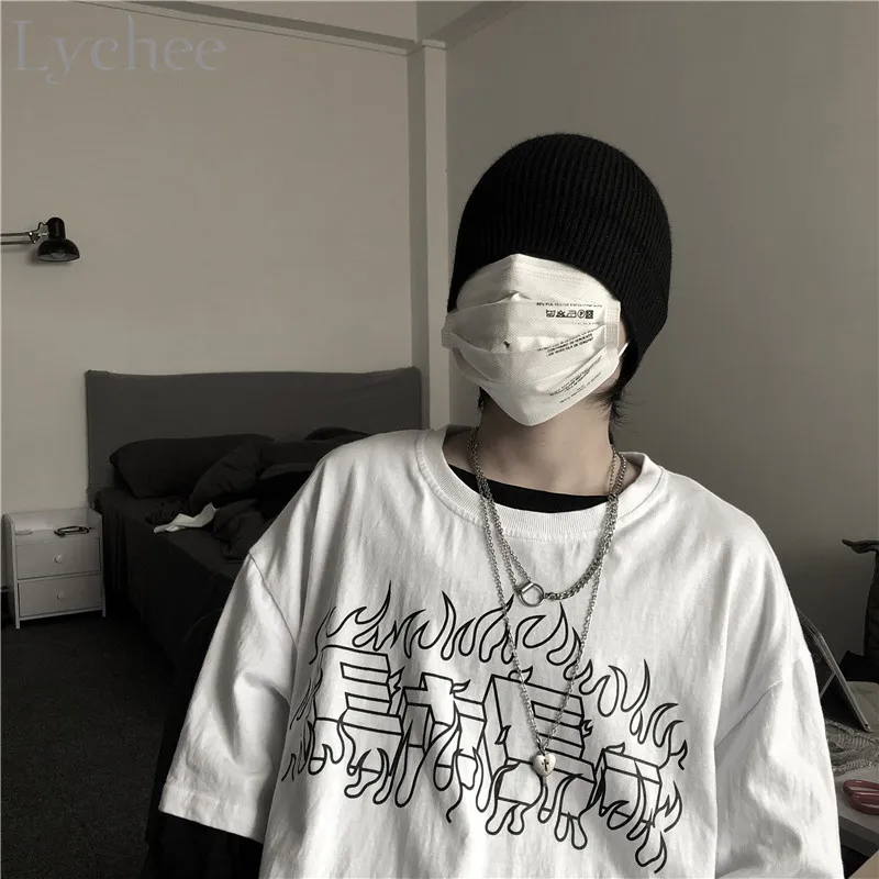 Lychee Harajuku, женские футболки с надписью и надписью, топы, футболки с круглым вырезом, короткий рукав, летняя Свободная Женская футболка, топы, футболки