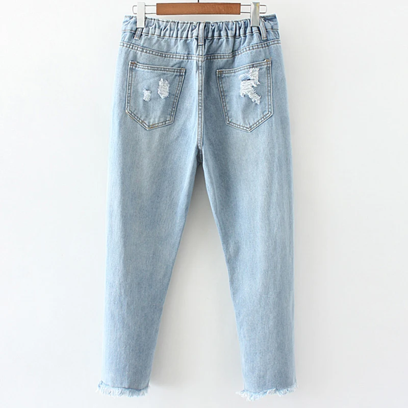 Рваные джинсы для Для женщин с вышивкой свободные брюки длиной до щиколотки