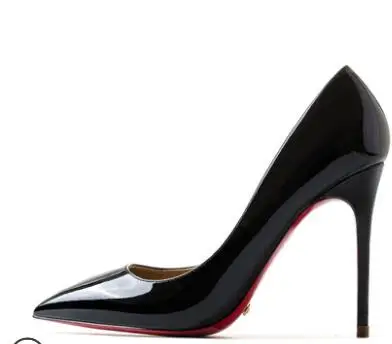 black 10cm Весенне-летние женские пикантные туфли-лодочки; Яркие туфли из натуральной кожи на высоком каблуке 12 см; свадебные туфли с красной подошвой на каблуке; серебристые женские туфли на шпильке из органической кожи - Цвет: black 10cm