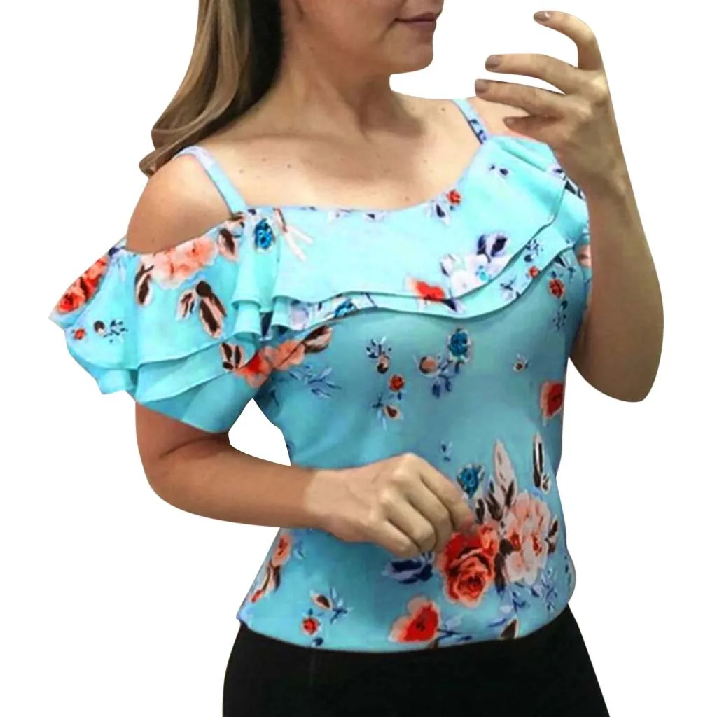 Женская Повседневная с открытыми плечами цветочным принтом коротким рукавом
