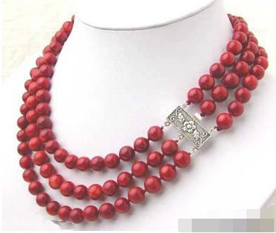 Бесплатная доставка Лидер продаж 3 ряда красный коралл 18 цветов KWGP ожерелье с