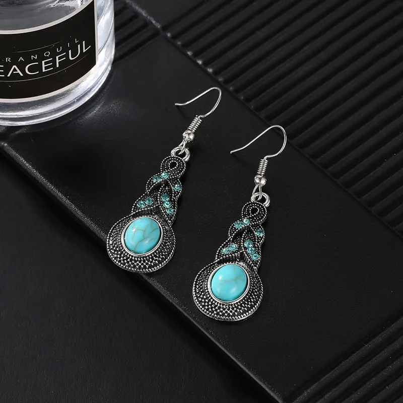 

Ethnic Drop Earrings For Women Bohemia Vintage Crystal Alloy Dangle Earrings Green Stone Ear Boho Fashion Jewelry Bijoux Femme