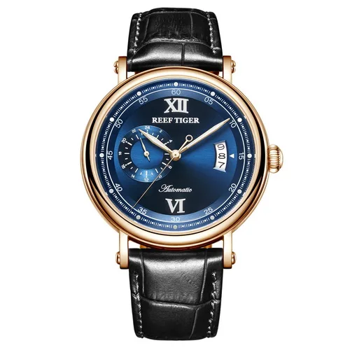 Reef Tiger RGA1617-2 Мода из натуральной кожи Band men waterproof 24 Hour Dial Automatic Self Wind механические наручные часы - Цвет: p3