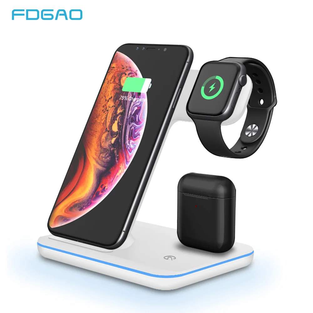 FDGAO 3 в 1 Подставка для зарядки Apple Watch 5 4 2 iPhone 11 Pro X XS XR 8 Airpods быстрая 15 Вт Qi