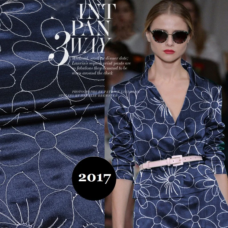 Великолепная блестящая атласная ткань с вышивкой в морском стиле и изысканная